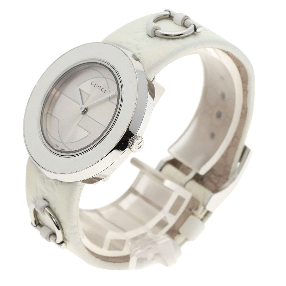 GUCCI Watches Quartz 129.4 Stainless Steel, Leather white You play Silver dial mens