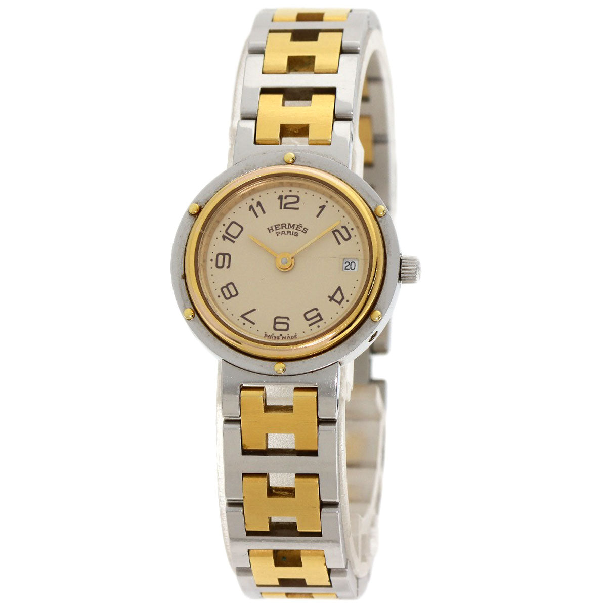 HERMES Watches Quartz Stainless Steel , SSxGP gold clipper old buckle Ivory dial Women