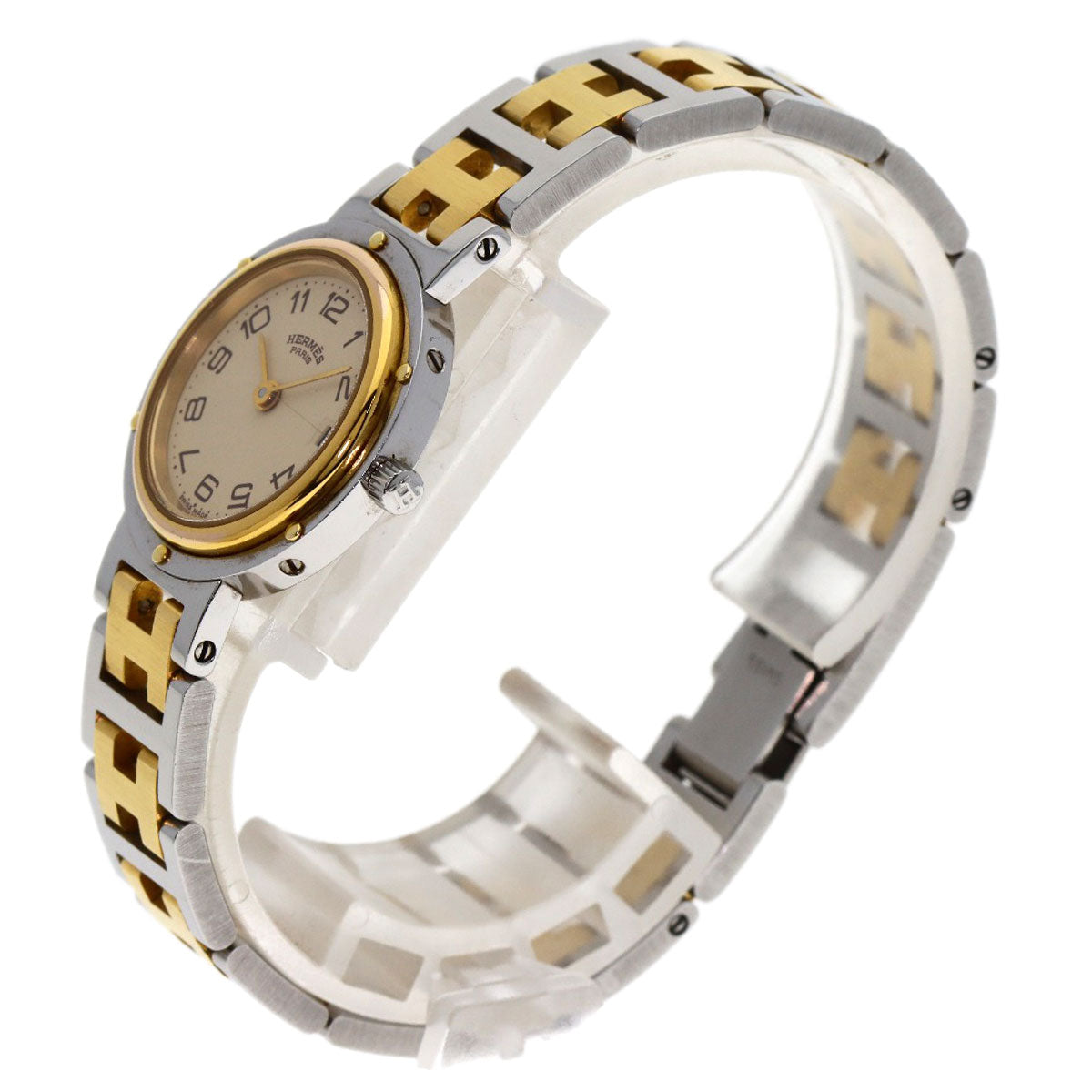 HERMES Watches Quartz Stainless Steel , SSxGP gold clipper old buckle Ivory dial Women
