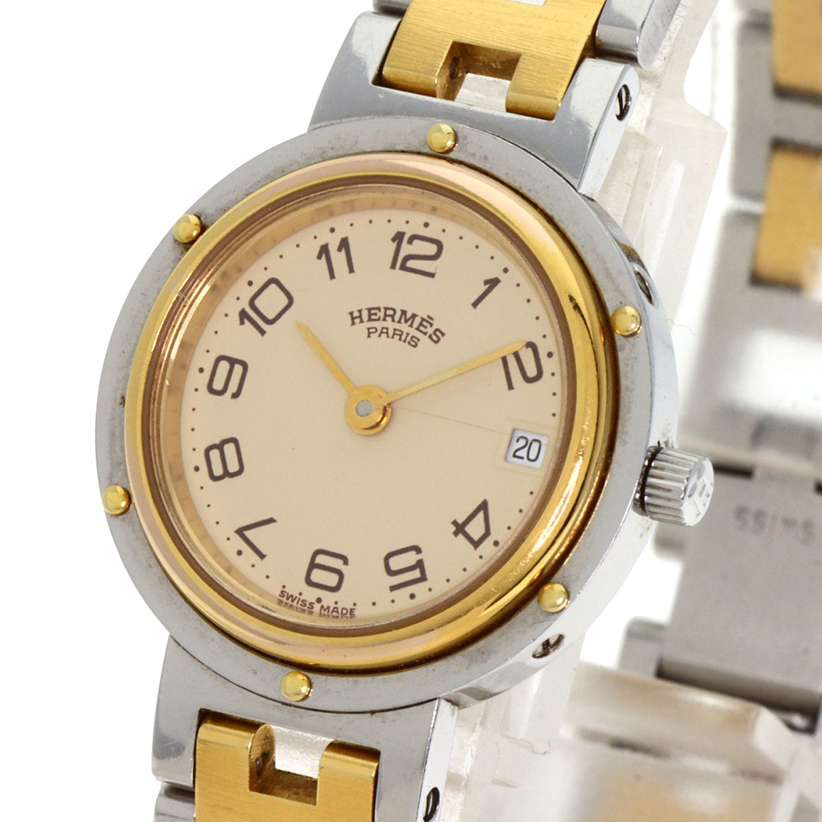 HERMES Watches Quartz Stainless Steel , SSxGP gold clipper old buckle Ivory dial Women