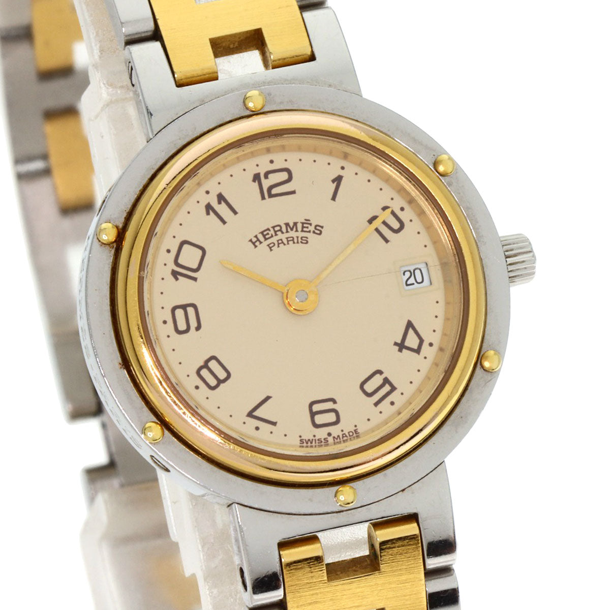 HERMES Watches Quartz Stainless Steel , SSxGP gold clipper old buckle Ivory dial Women