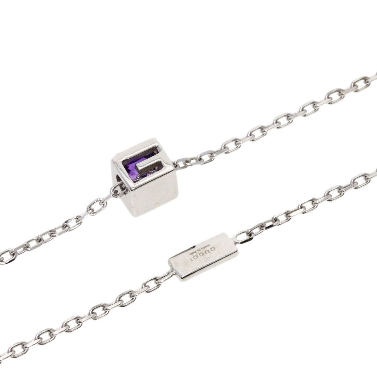 GUCCI Necklace K18WG Silver Square G Amethyst Women