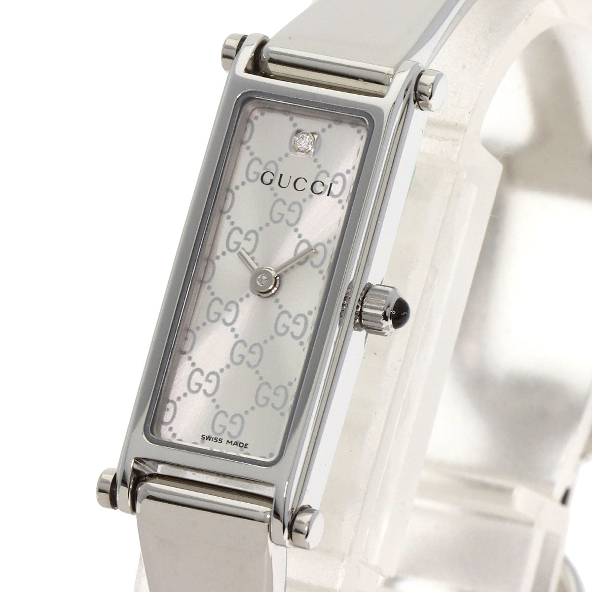 GUCCI Watches Quartz 1500L Stainless Steel , Stainless Steel Silver GG Square Face 1P Diamond Silver dial Women