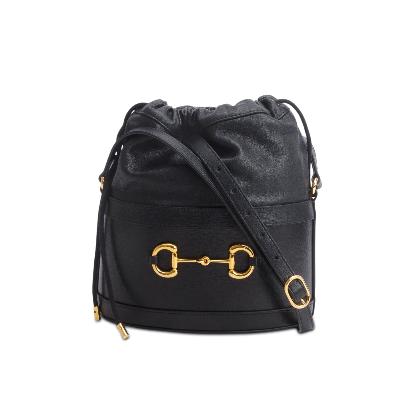 Gucci Black Azalea Sakai Calfskin Horsebit 1955 Drawstring Bucket Bag