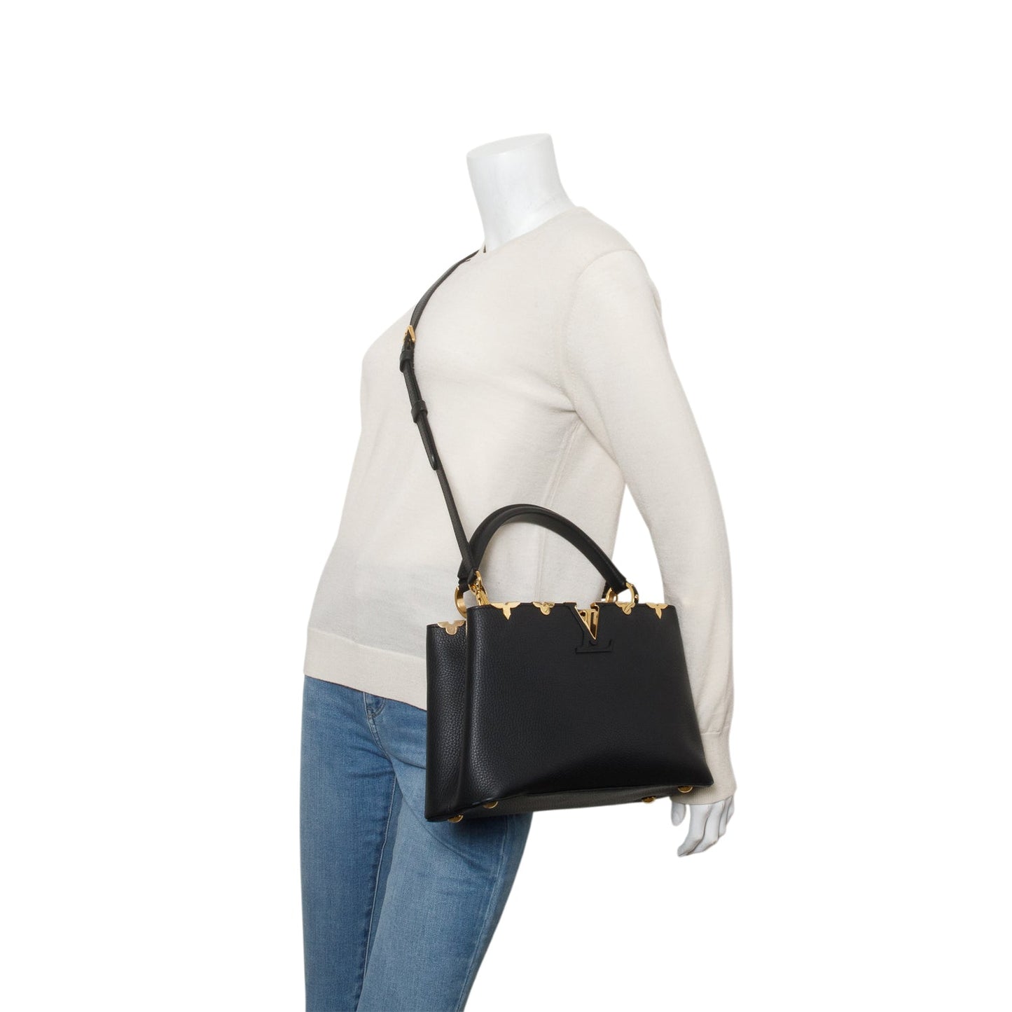 Louis Vuitton Black Taurillon Flower Crown Capucines MM