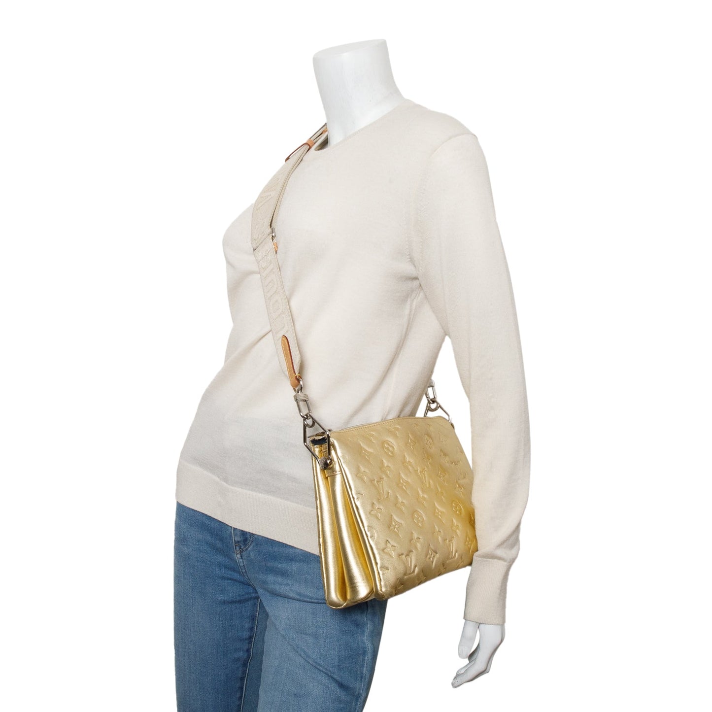 Louis Vuitton Gold Monogram Embossed Lambskin Leather Coussin PM