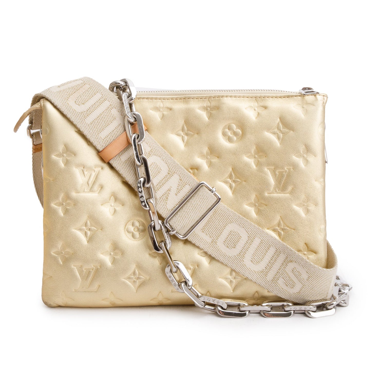 Louis Vuitton Gold Monogram Embossed Lambskin Leather Coussin PM
