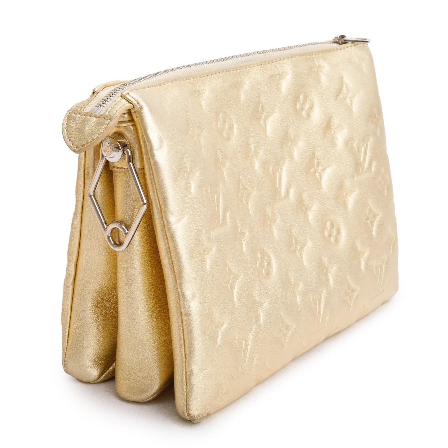 Louis Vuitton Gold Monogram Embossed Lambskin Leather Coussin PM