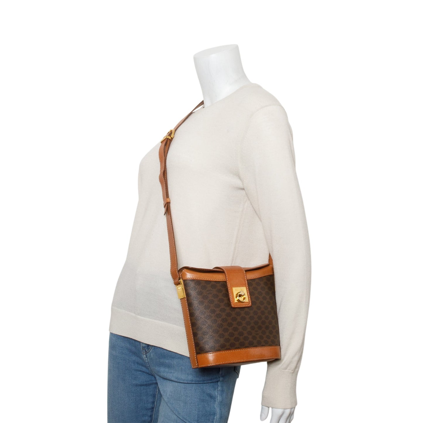 Celine Vintage Brown Triomphe Macadam Crossbody Bag