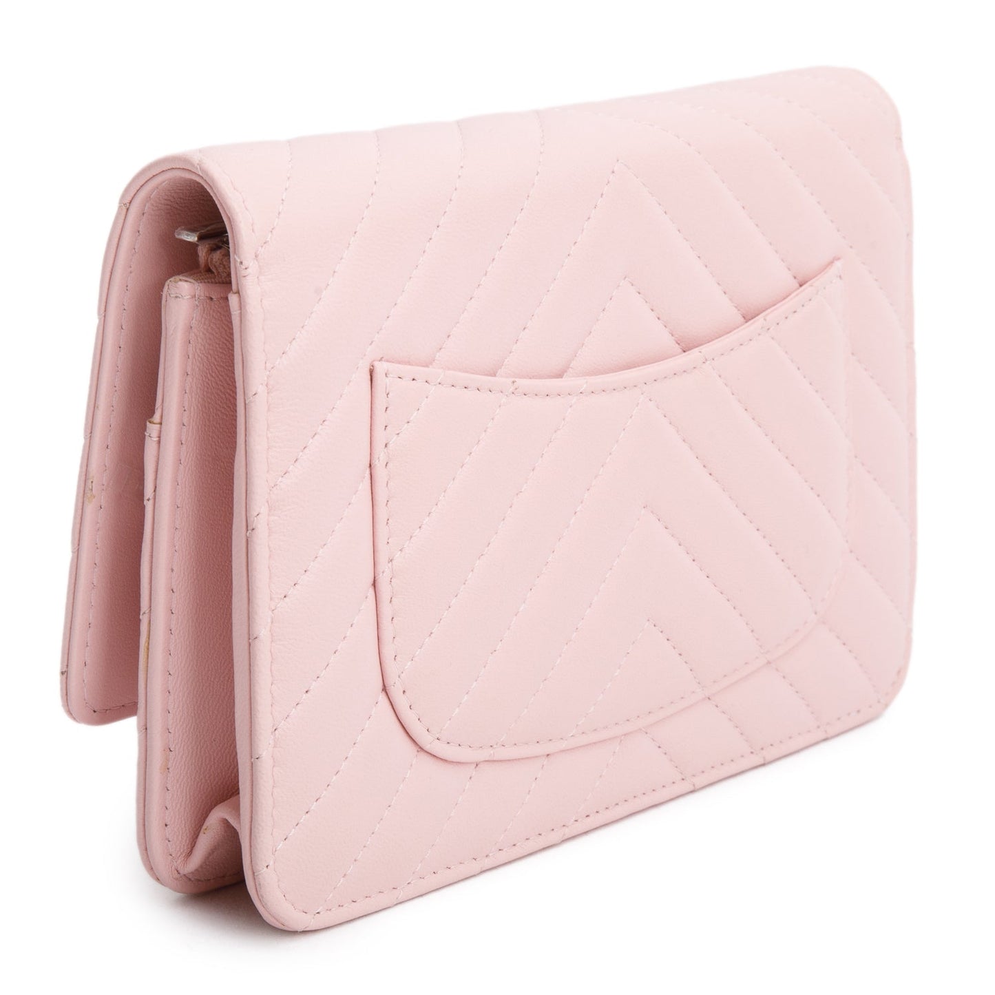 Chanel 2022 Pink Lambskin Chevron Quilted Wallet on Chain