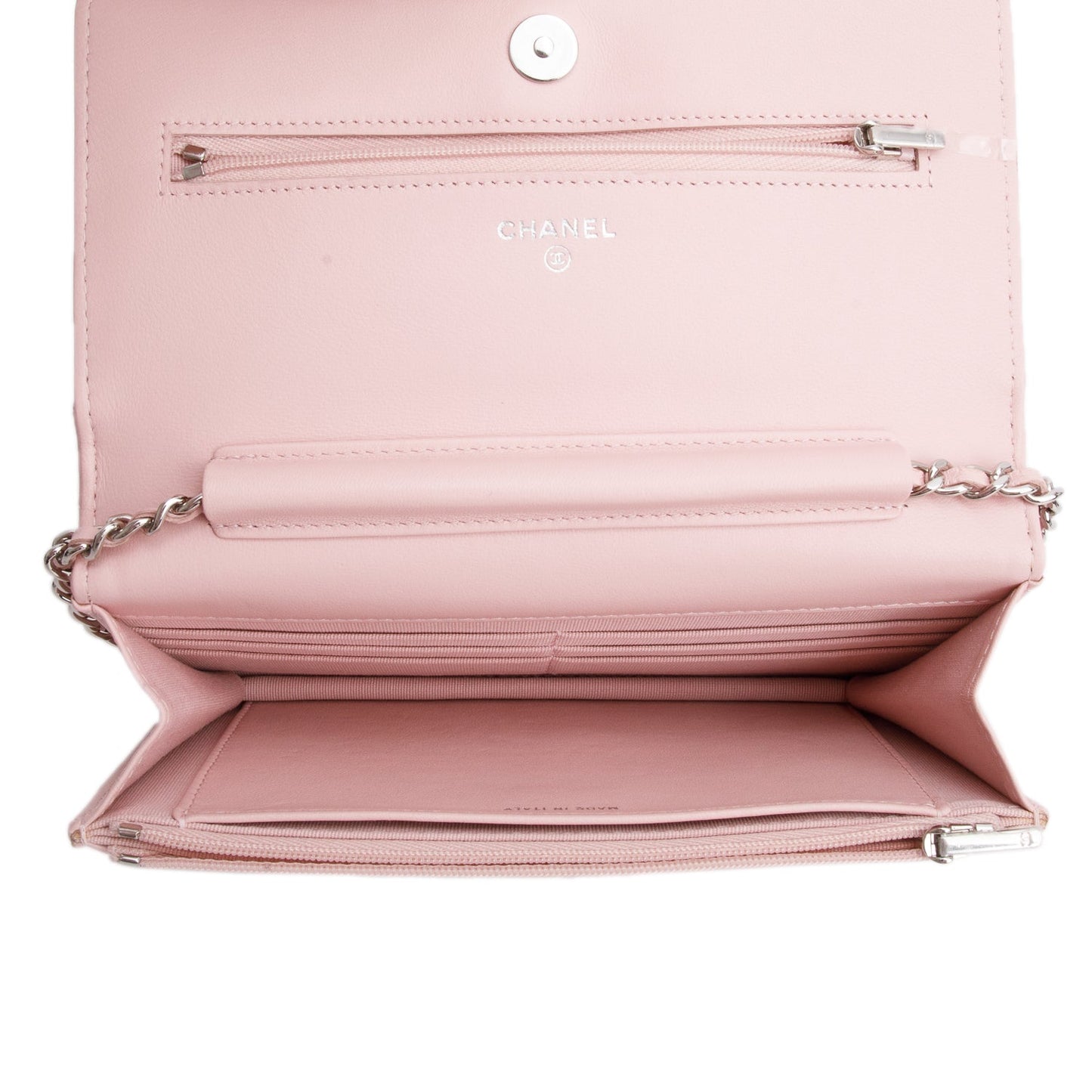 Chanel 2022 Pink Lambskin Chevron Quilted Wallet on Chain