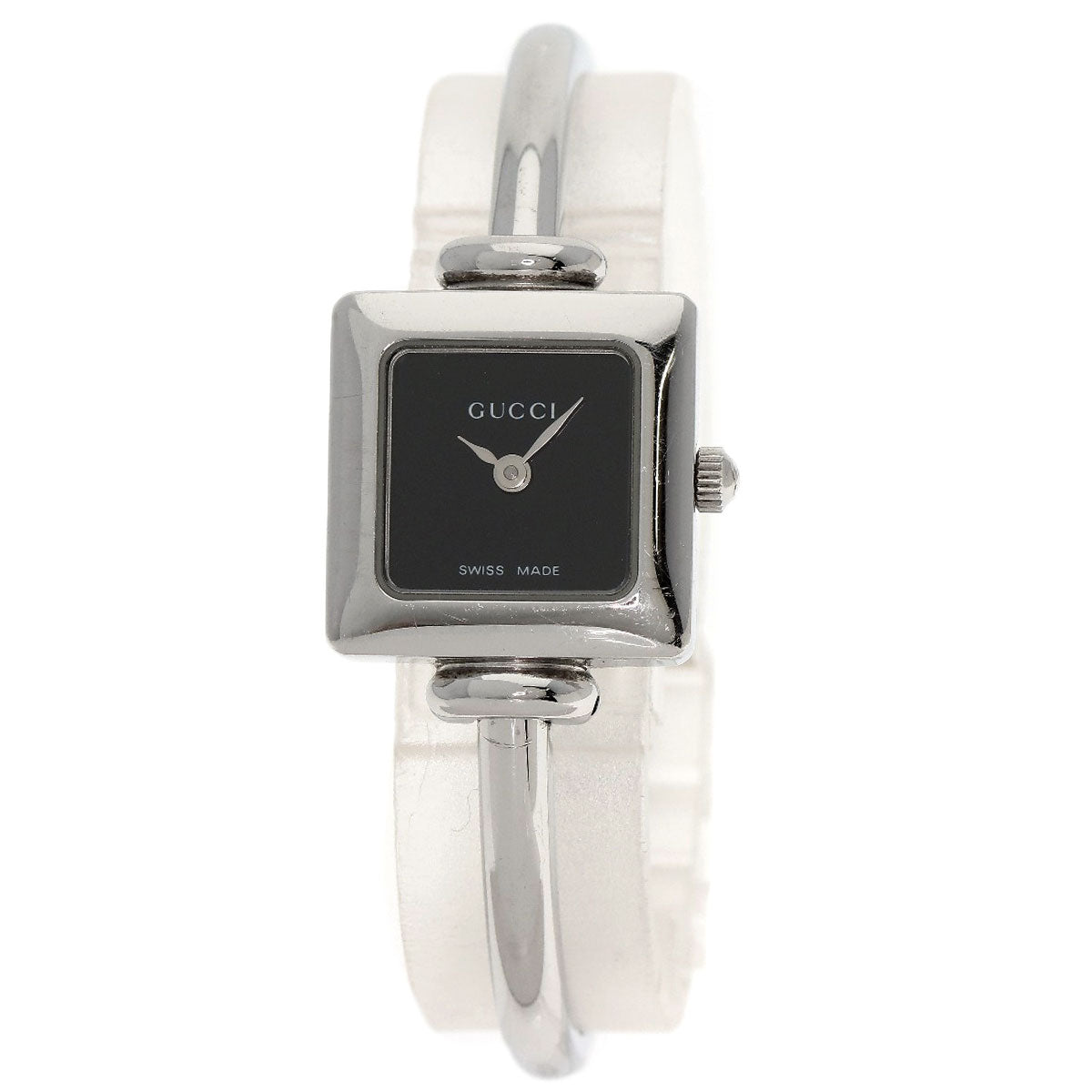 GUCCI Watches Quartz 1900L Stainless Steel , Stainless Steel Silver Square face black dial Women