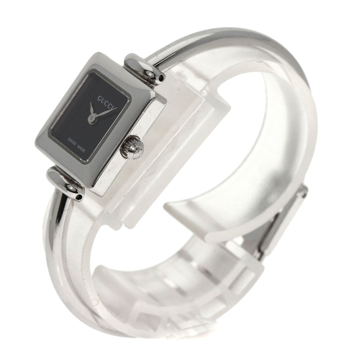 GUCCI Watches Quartz 1900L Stainless Steel , Stainless Steel Silver Square face black dial Women