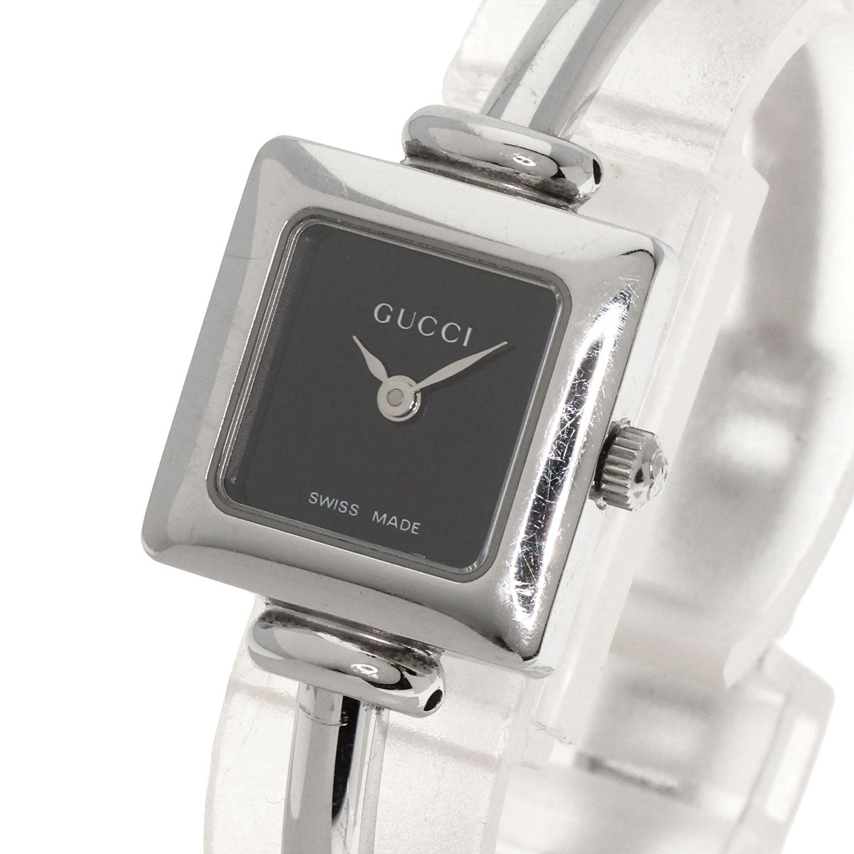 GUCCI Watches Quartz 1900L Stainless Steel , Stainless Steel Silver Square face black dial Women