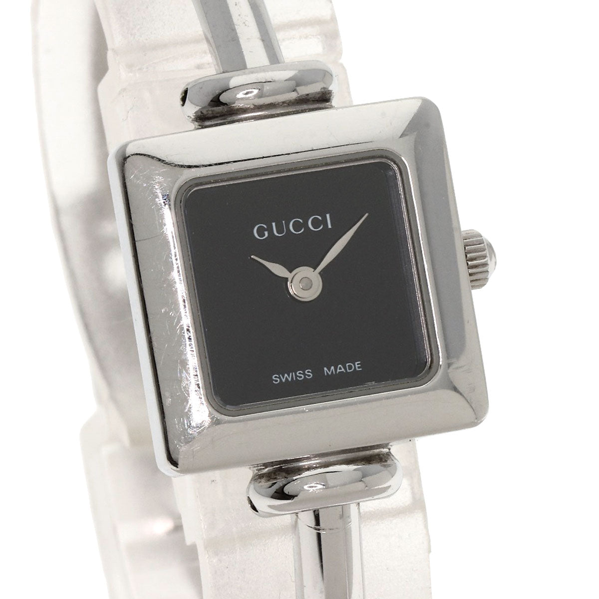 GUCCI Watches Quartz 1900L Stainless Steel , Stainless Steel Silver Square face black dial Women
