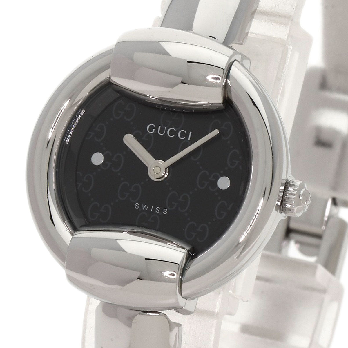 GUCCI Watches Quartz 1400L Stainless Steel , Stainless Steel Silver Round face black dial Women