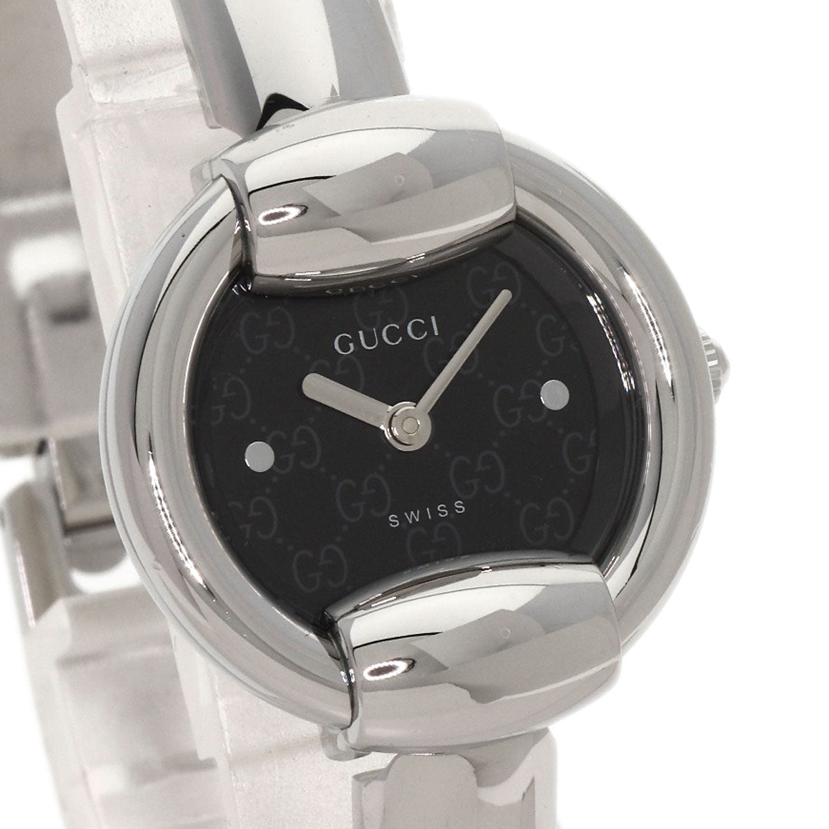 GUCCI Watches Quartz 1400L Stainless Steel , Stainless Steel Silver Round face black dial Women