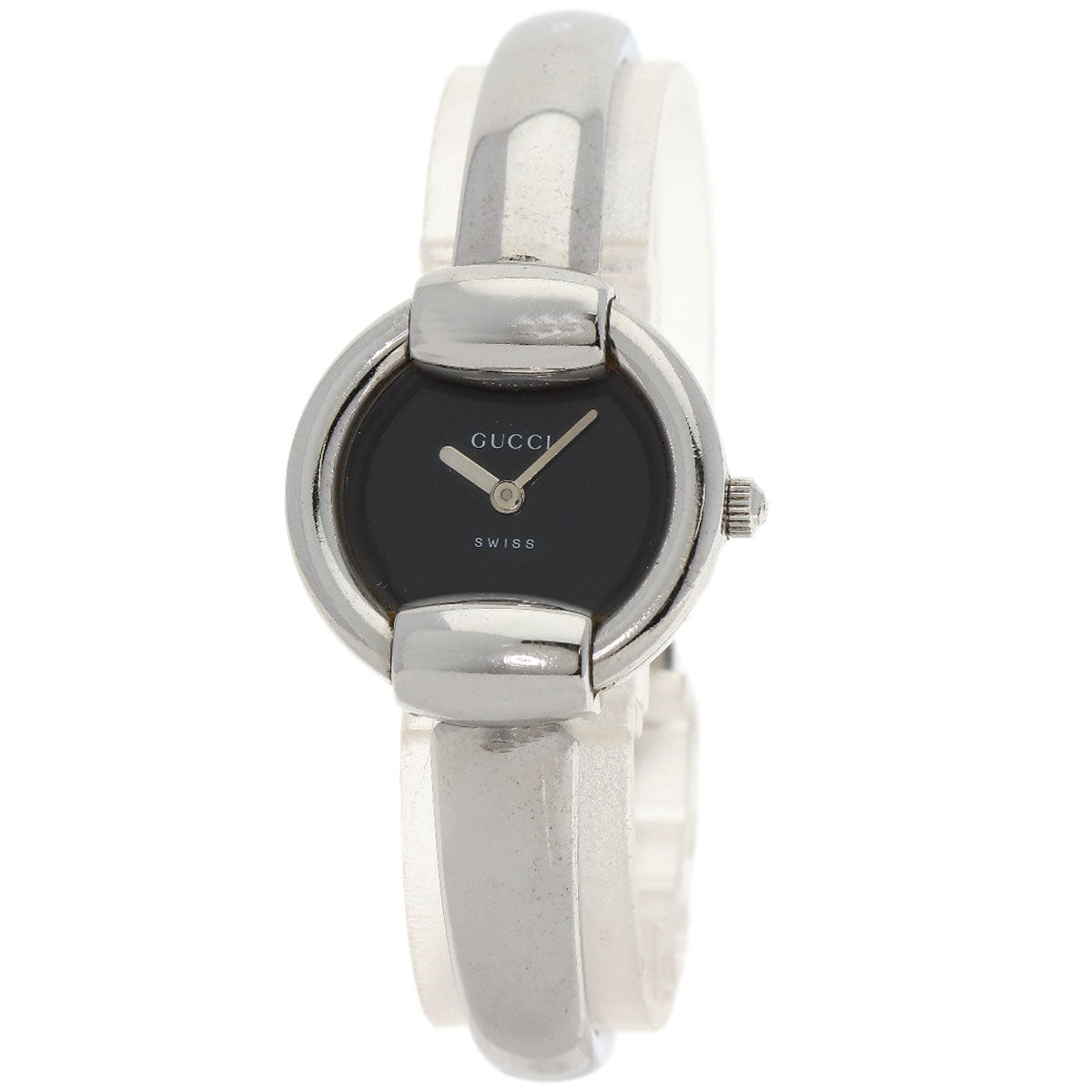 GUCCI Watches Quartz 1400L Stainless Steel , Stainless Steel Silver round face bangle black dial Women