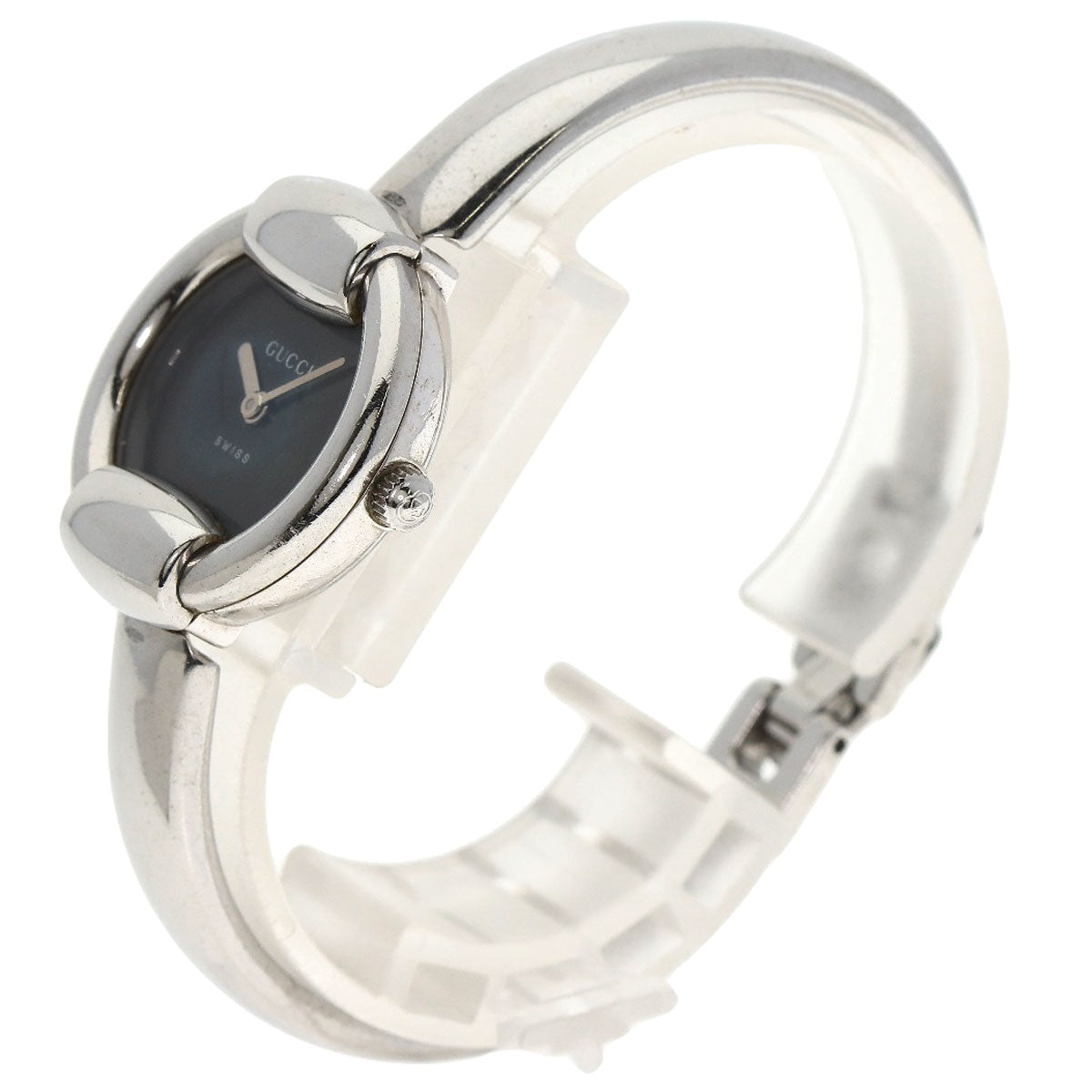 GUCCI Watches Quartz 1400L Stainless Steel , Stainless Steel Silver round face bangle black dial Women