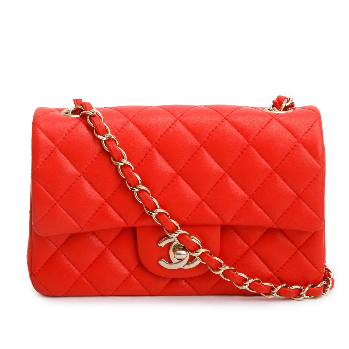 Chanel Red Lambskin Quilted Mini Rectangular Flap Bag