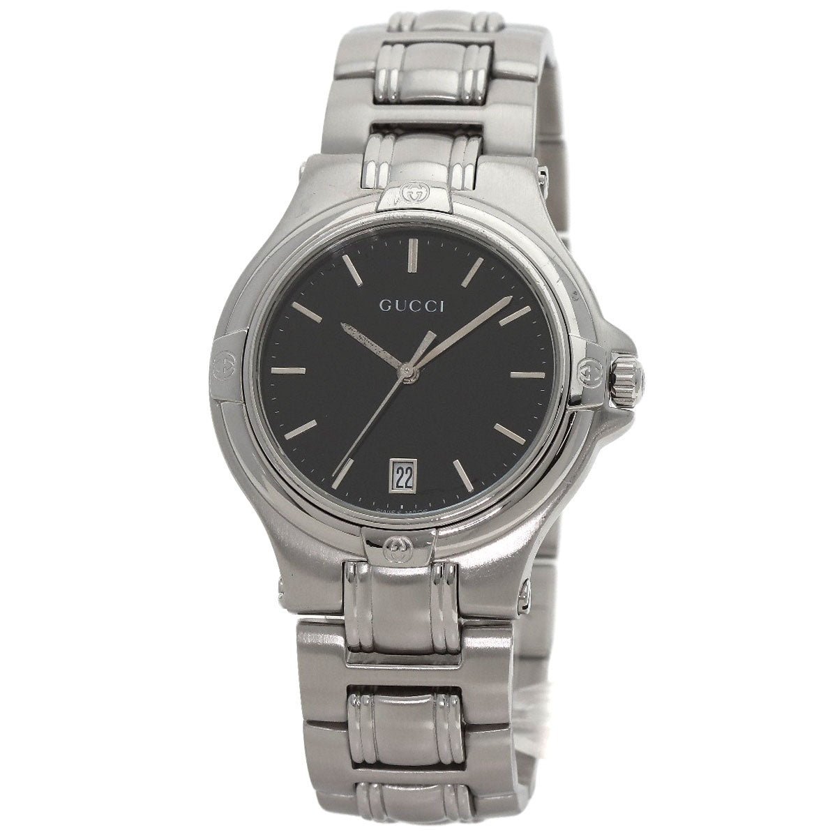 GUCCI Watches Quartz Stainless Steel , Stainless Steel Silver Round face black dial mens