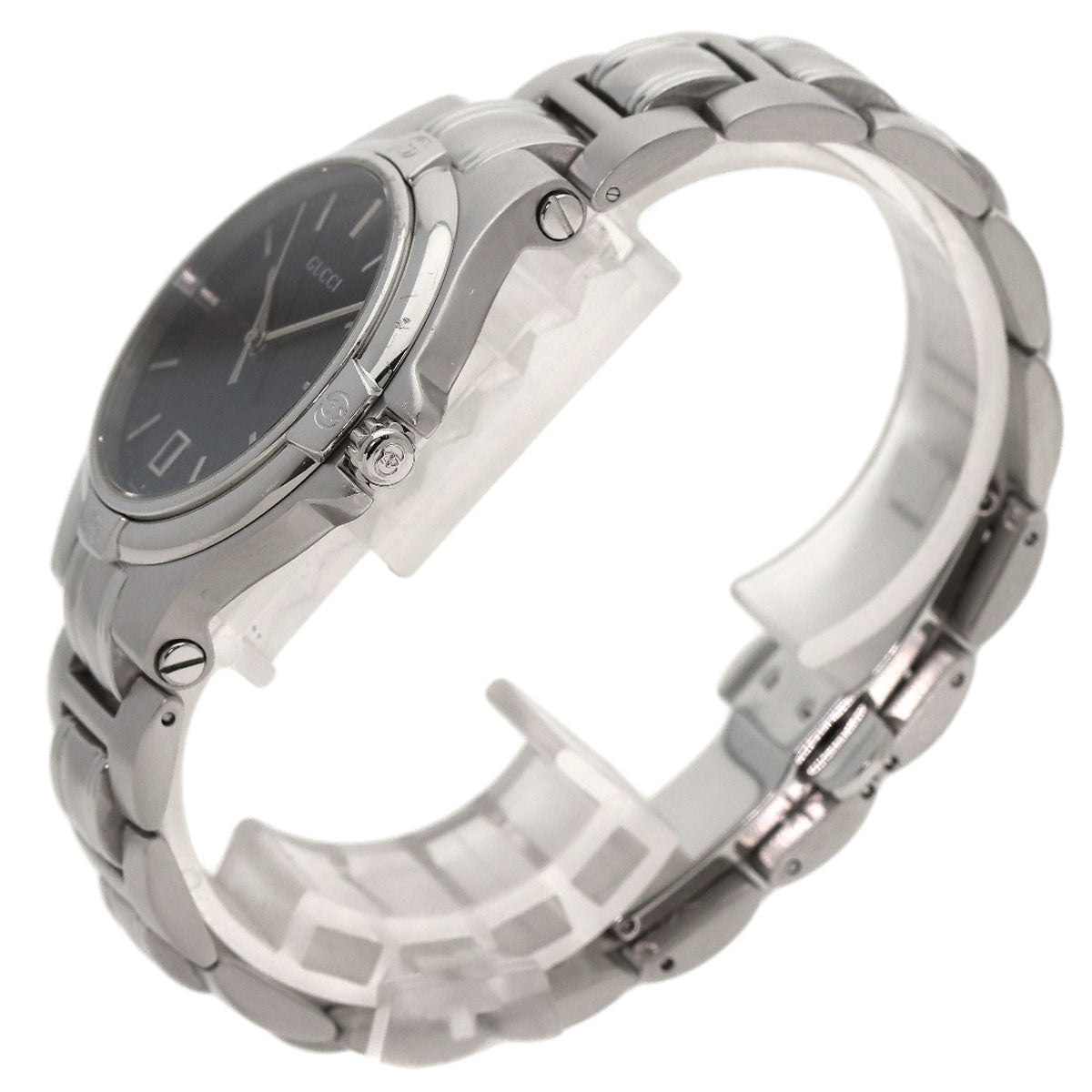 GUCCI Watches Quartz Stainless Steel , Stainless Steel Silver Round face black dial mens