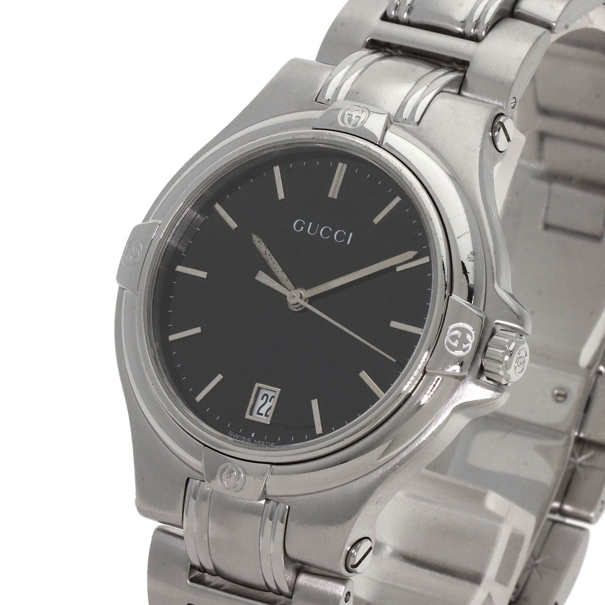 GUCCI Watches Quartz Stainless Steel , Stainless Steel Silver Round face black dial mens