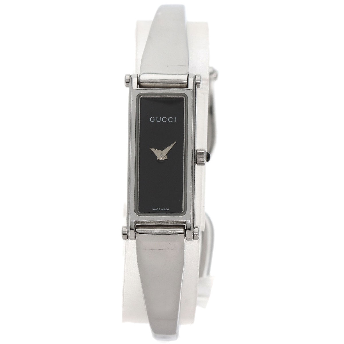 GUCCI Watches Quartz 1500L Stainless Steel , Stainless Steel Silver Square face black dial Women