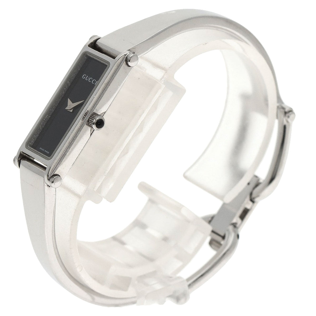 GUCCI Watches Quartz 1500L Stainless Steel , Stainless Steel Silver Square face black dial Women