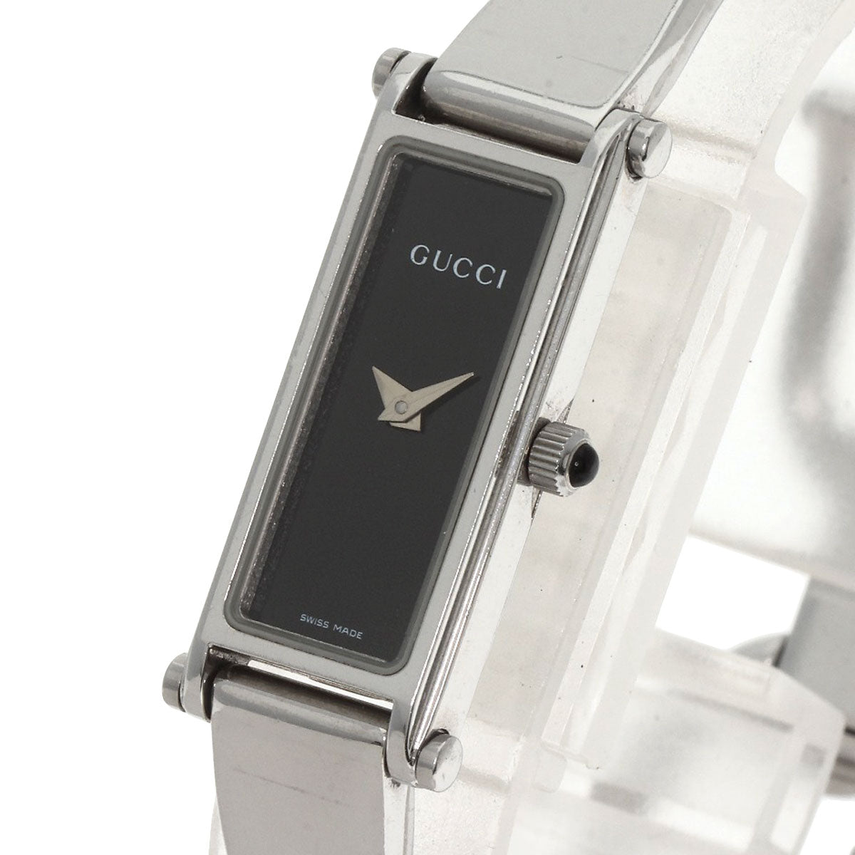 GUCCI Watches Quartz 1500L Stainless Steel , Stainless Steel Silver Square face black dial Women