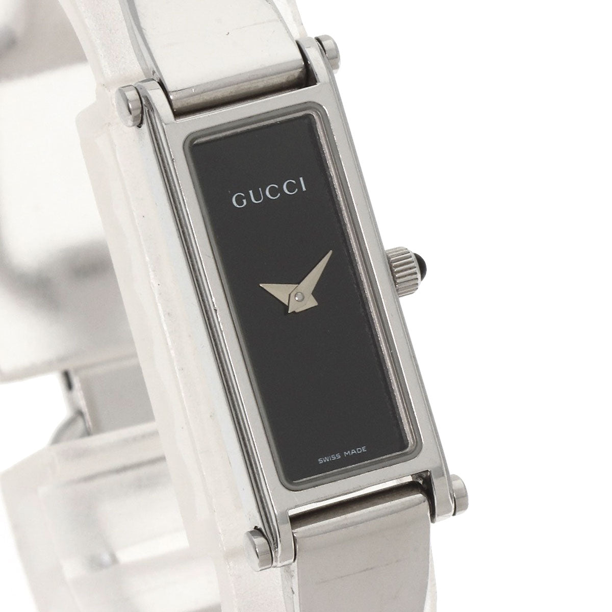 GUCCI Watches Quartz 1500L Stainless Steel , Stainless Steel Silver Square face black dial Women