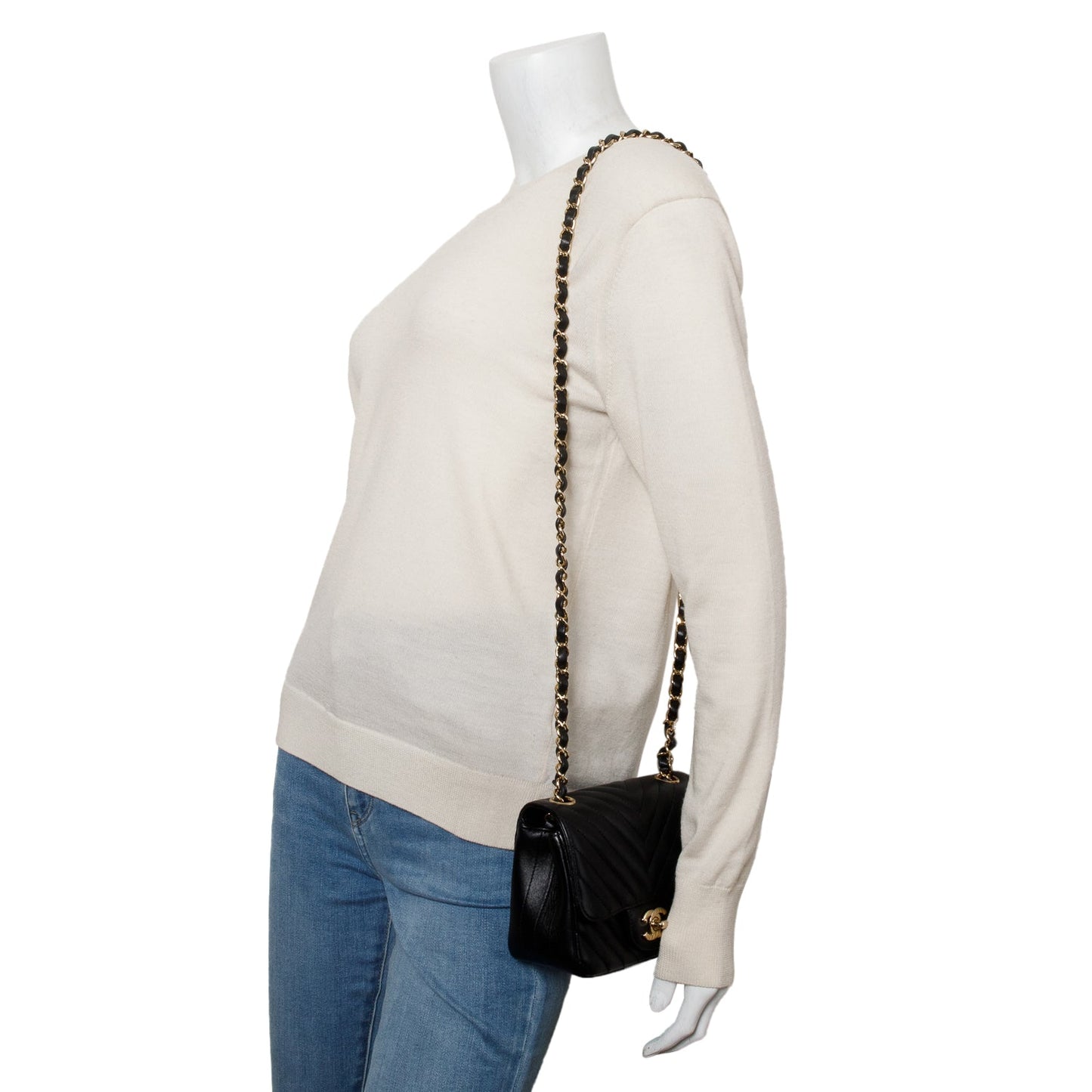 Chanel Black Lambskin Chevron Quilted Mini Square Flap Bag