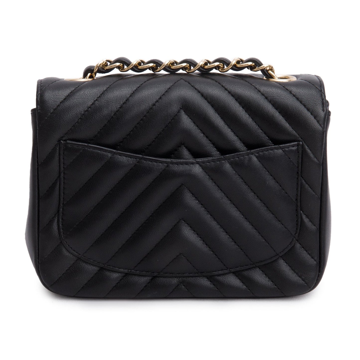 Chanel Black Lambskin Chevron Quilted Mini Square Flap Bag
