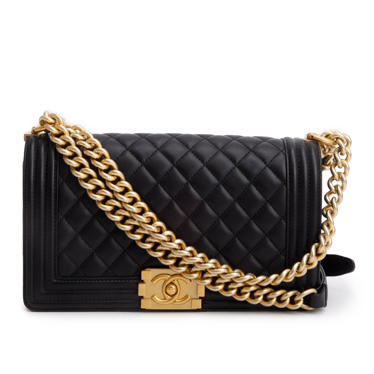 Chanel Black Lambskin Quilted Medium Boy Flap