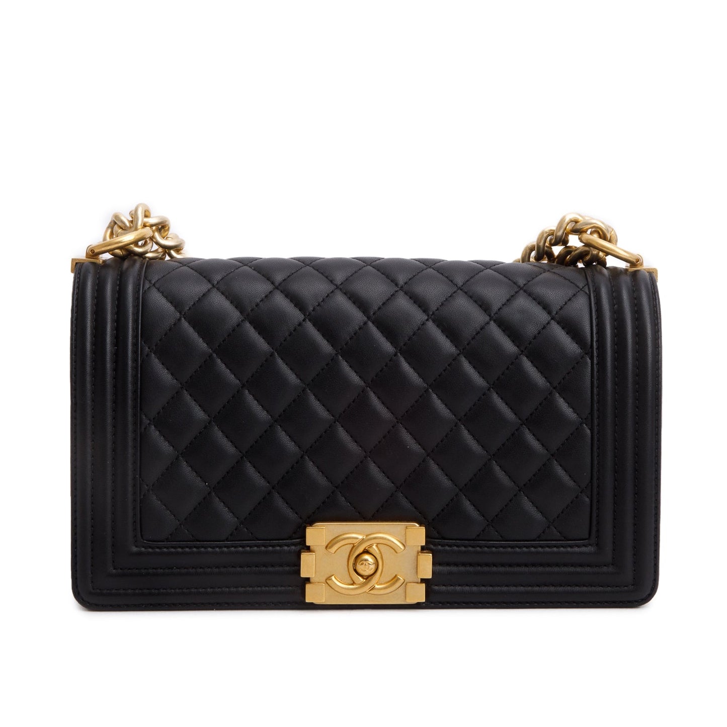 Chanel Black Lambskin Quilted Medium Boy Flap