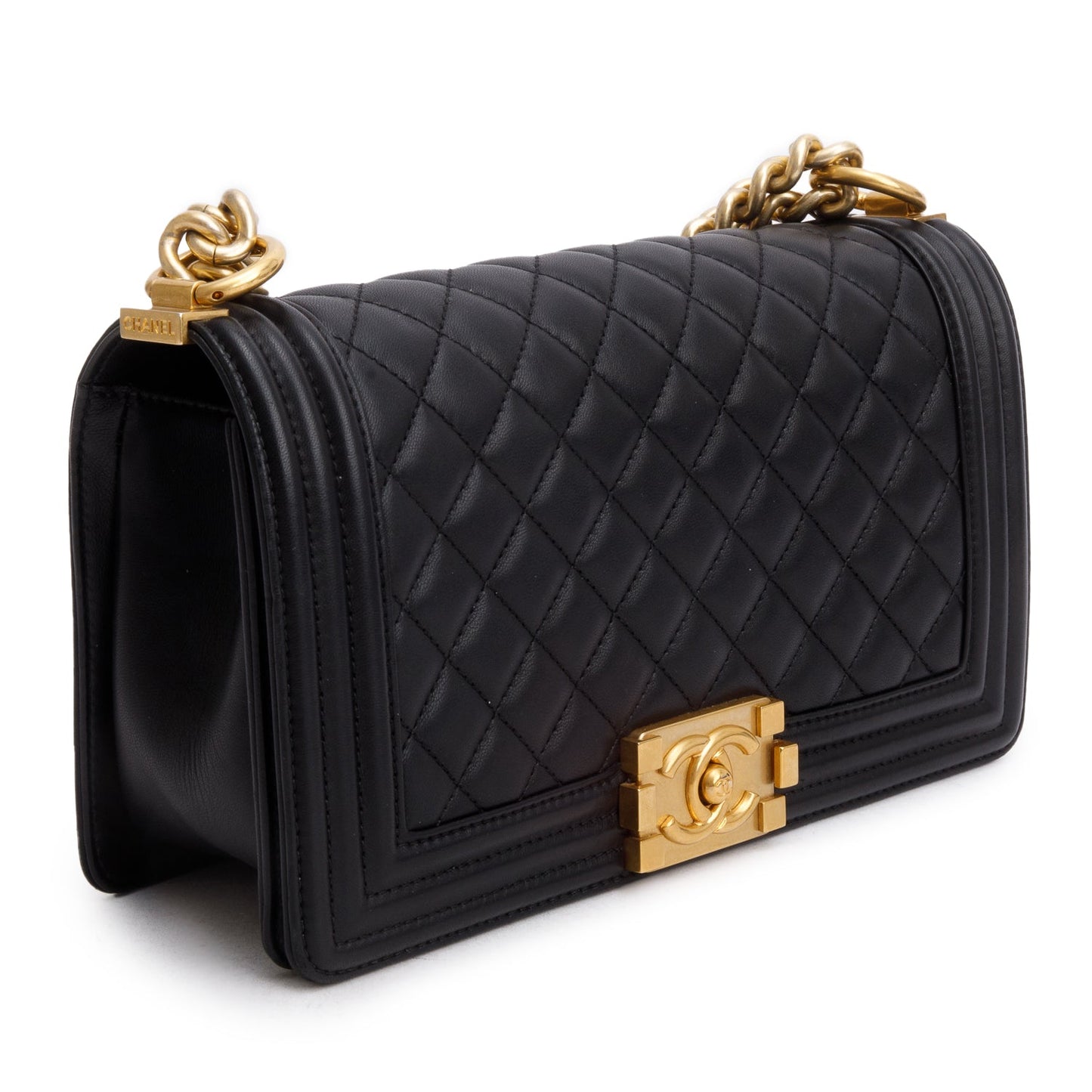 Chanel Black Lambskin Quilted Medium Boy Flap