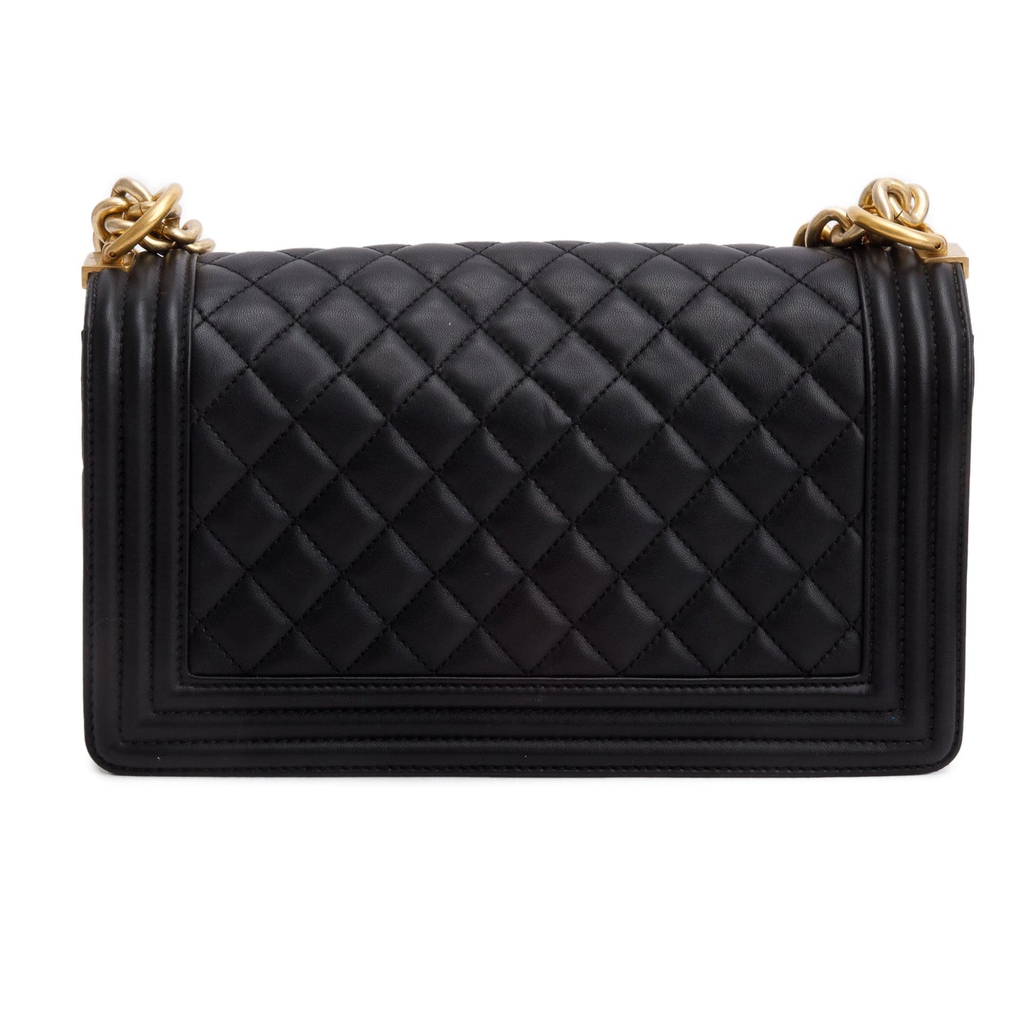 Chanel Black Lambskin Quilted Medium Boy Flap