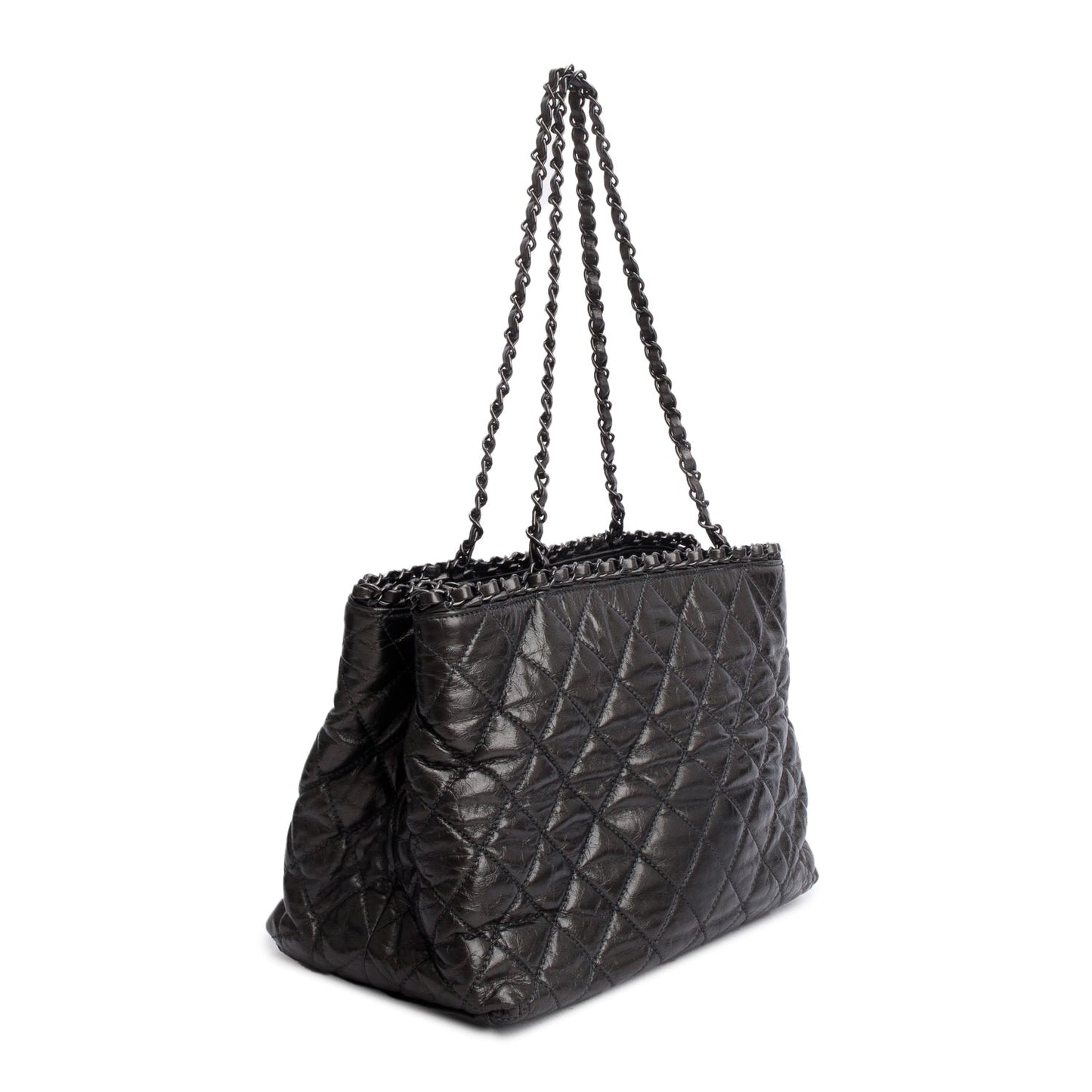 Chanel Metallic Grey Aged Calfskin Quilted Small Chain Tote