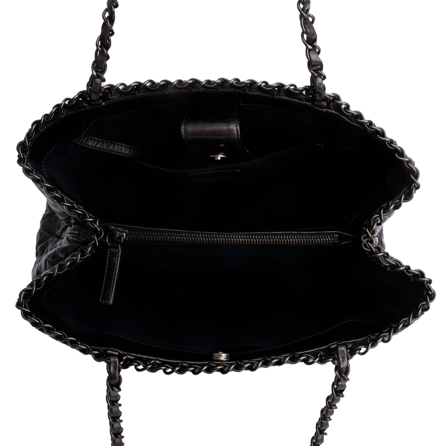 Chanel Metallic Grey Aged Calfskin Quilted Small Chain Tote