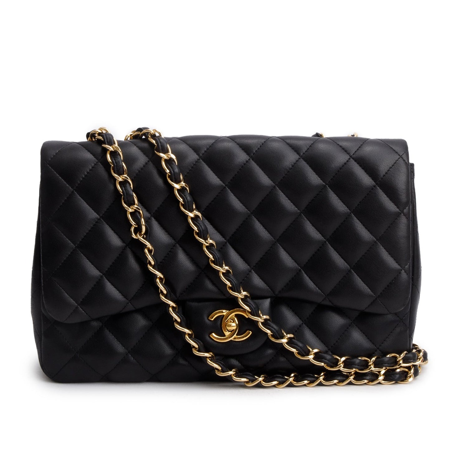 Chanel Black Lambskin Quilted Classic Jumbo Single Flap
