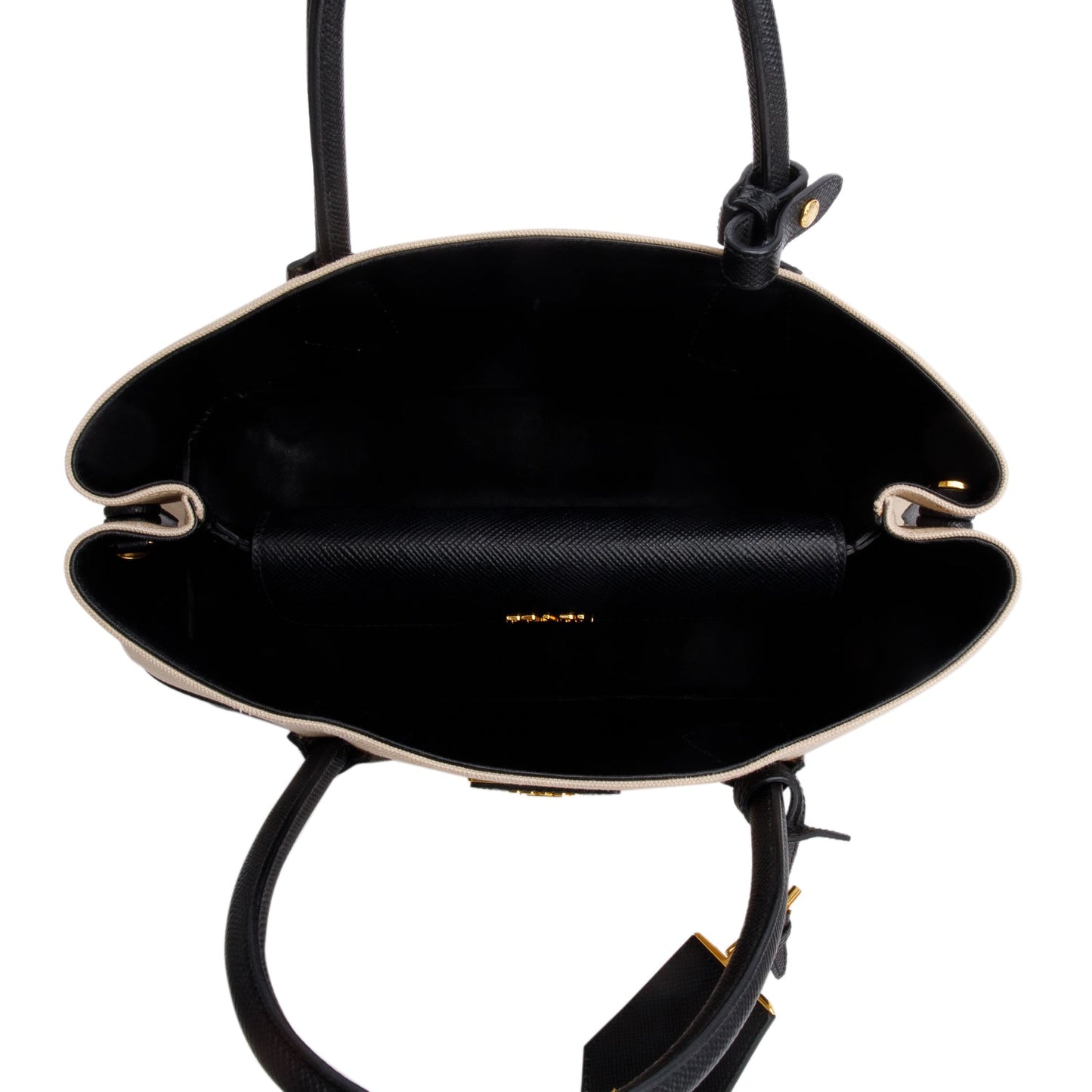 Prada Black Saffiano Lux and Beige Canapa Medium Galleria Tote