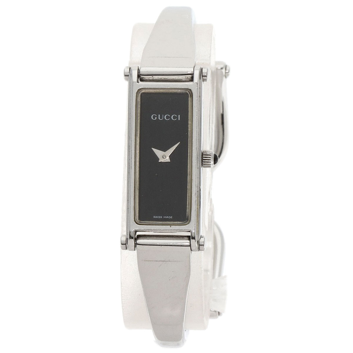 GUCCI Watches Quartz 1500L Stainless Steel , Stainless Steel Silver Square face black dial Women