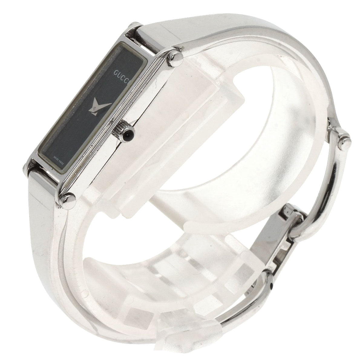 GUCCI Watches Quartz 1500L Stainless Steel , Stainless Steel Silver Square face black dial Women