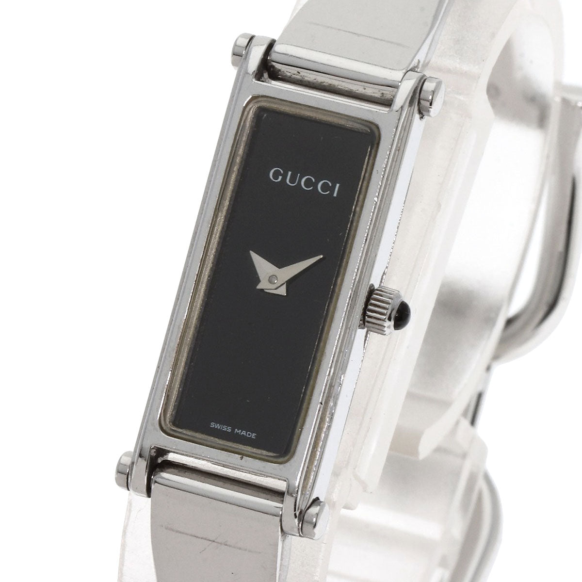GUCCI Watches Quartz 1500L Stainless Steel , Stainless Steel Silver Square face black dial Women