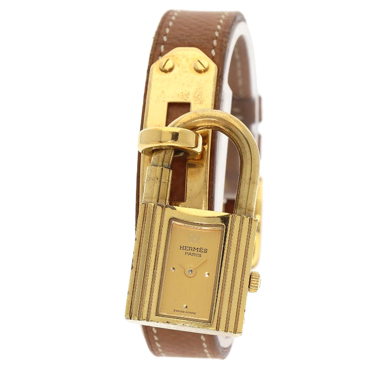 HERMES Watches Quartz Gold Plated, Leather gold Kelly watch gold dial Women