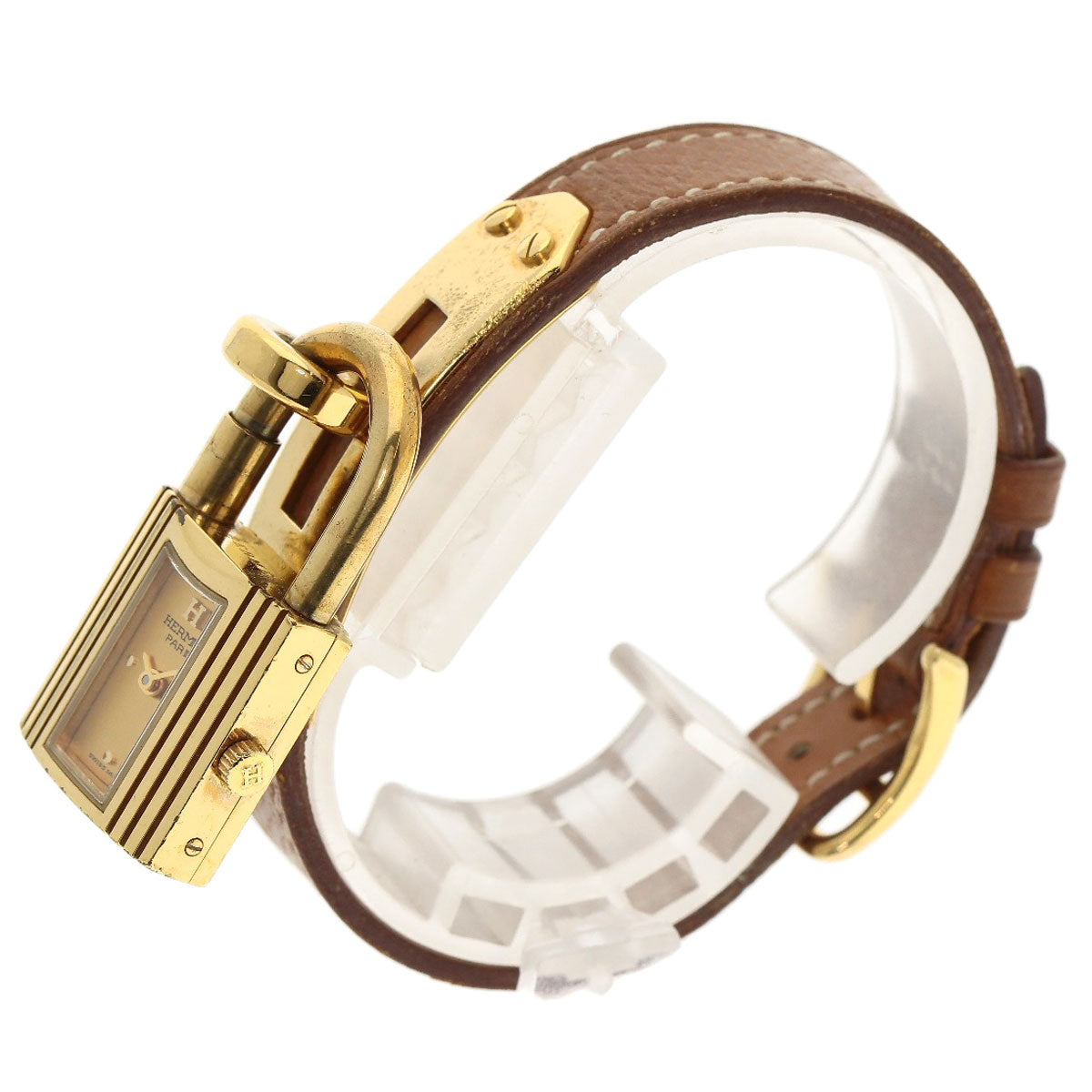 HERMES Watches Quartz Gold Plated, Leather gold Kelly watch gold dial Women