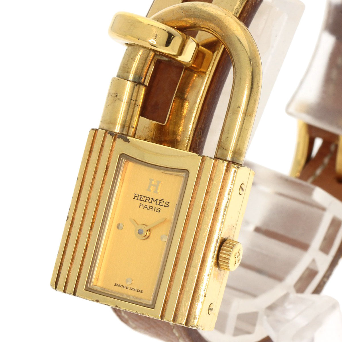 HERMES Watches Quartz Gold Plated, Leather gold Kelly watch gold dial Women