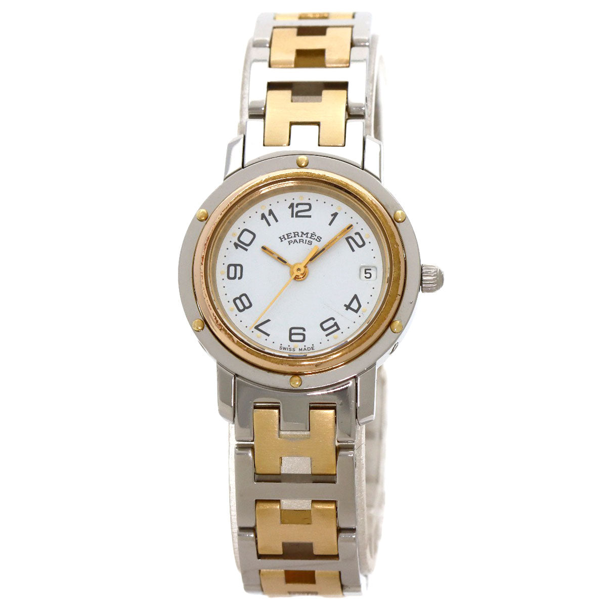 HERMES Watches Quartz Stainless Steel , SSxGP gold clipper old buckle white dial Women