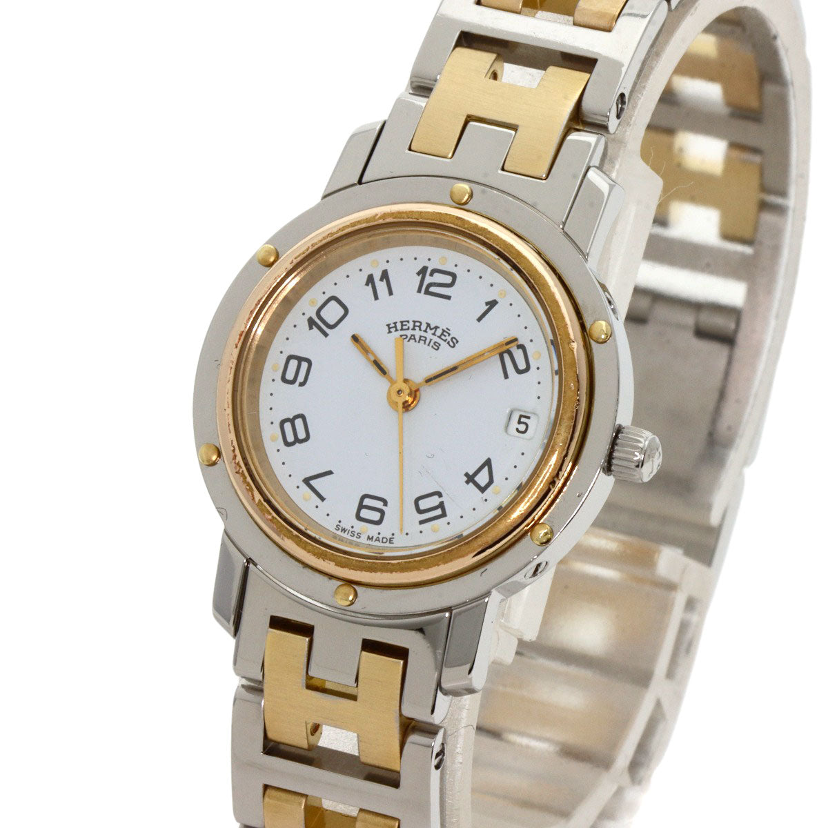 HERMES Watches Quartz Stainless Steel , SSxGP gold clipper old buckle white dial Women
