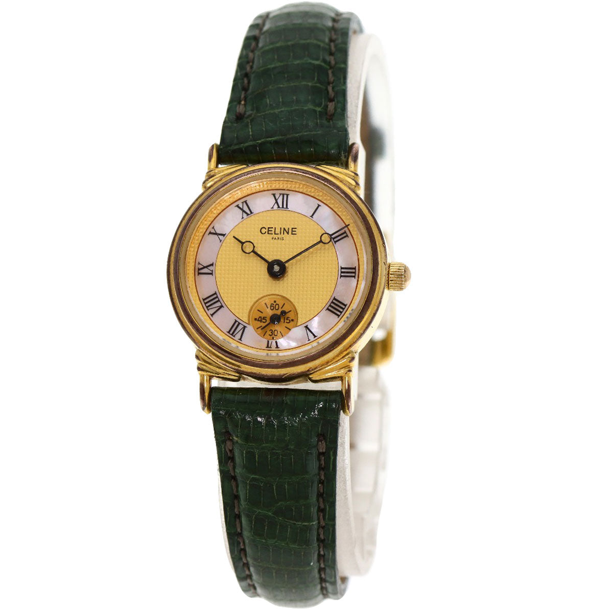 CELINE Watches Quartz Gold Plated, Leather gold Small seconds Shell x Gold dial Women